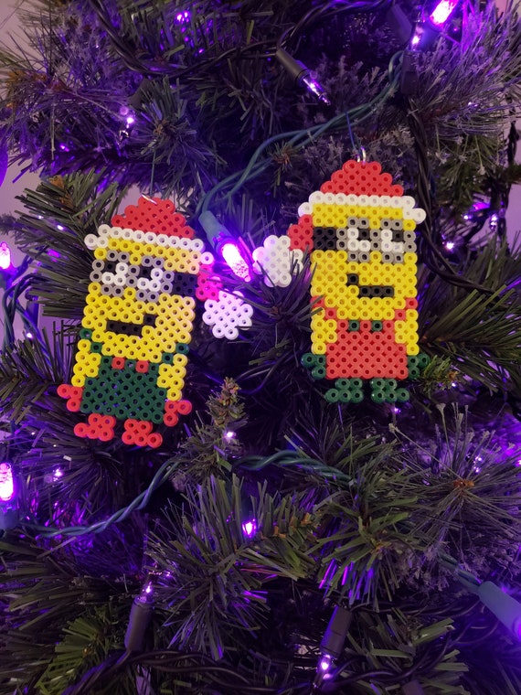 Christmas Minion Ornaments Perler Bead Set Of 2 Etsy