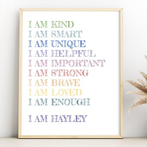 Personalised Affirmations for Kids Affirmations Print | Custom Kids Affirmations Poster | Kind Strong Brave Daily Affirmations Wall Art