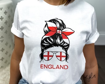 Rommelig broodje bandana meisje Engeland T-shirt uniseks, England Pride T-shirt, Engelse vlag haarelastiekje, shirt patriottische Engelse vrouw