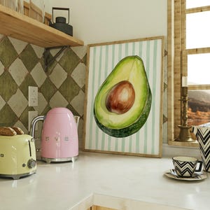 Avocado Print | Avocado Wall Art | Avocado Poster | Cute Food Print | Modern Farmhouse Food Poster | Green Stripes