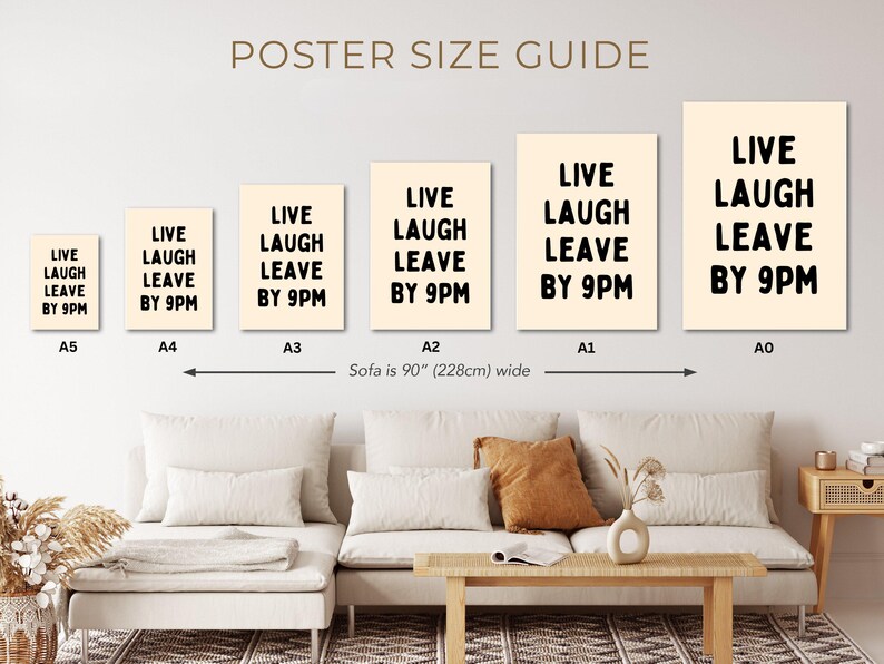 Póster Live Laugh Leave By 9pm / Impresión divertida para introvertidos / Arte mural para ansiedad social / Beige y negro imagen 3