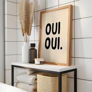Oui Oui Print | French Quote Poster | Cheeky Toilet Poster | Minimalist Decor | Paris Style Powder Room Humor | Beige & Black