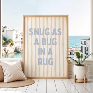 Snug As A Bug In A Rug Wall Art | Nursery Decor Poster | Cute Kids Room Prints | Playroom Wall Decor | Yellow Blue