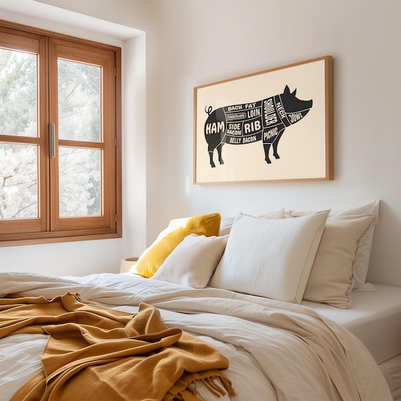 Pig Butcher Cuts Print | Vintage Meat Cuts Diagram | Farmhouse