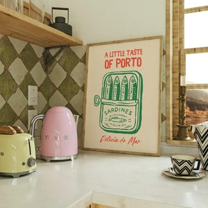 Sardines Print | A Little Taste Of Porto Print | Sardine Tin Kitchen Art | Portuguese Food Poster | Coastal Wall Decor | Beige & Black