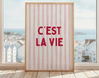 C'est La Vie Print | French Quote Wall Art | Modern Parisian Poster | Such Is Life Poster | Red Stripes
