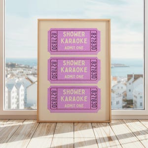 Shower Karaoke Ticket Poster | Funny Shower Karaoke Ticket Print | Bathroom Wall Art | Birthday Suit Print | Shower Singing | Pink & Beige
