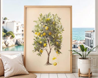 Lemon Tree Print | Spanish Limon Wall Art | Lemon Illustration Poster | Italian Kitchen Decor | Mediterranean Fruit Poster