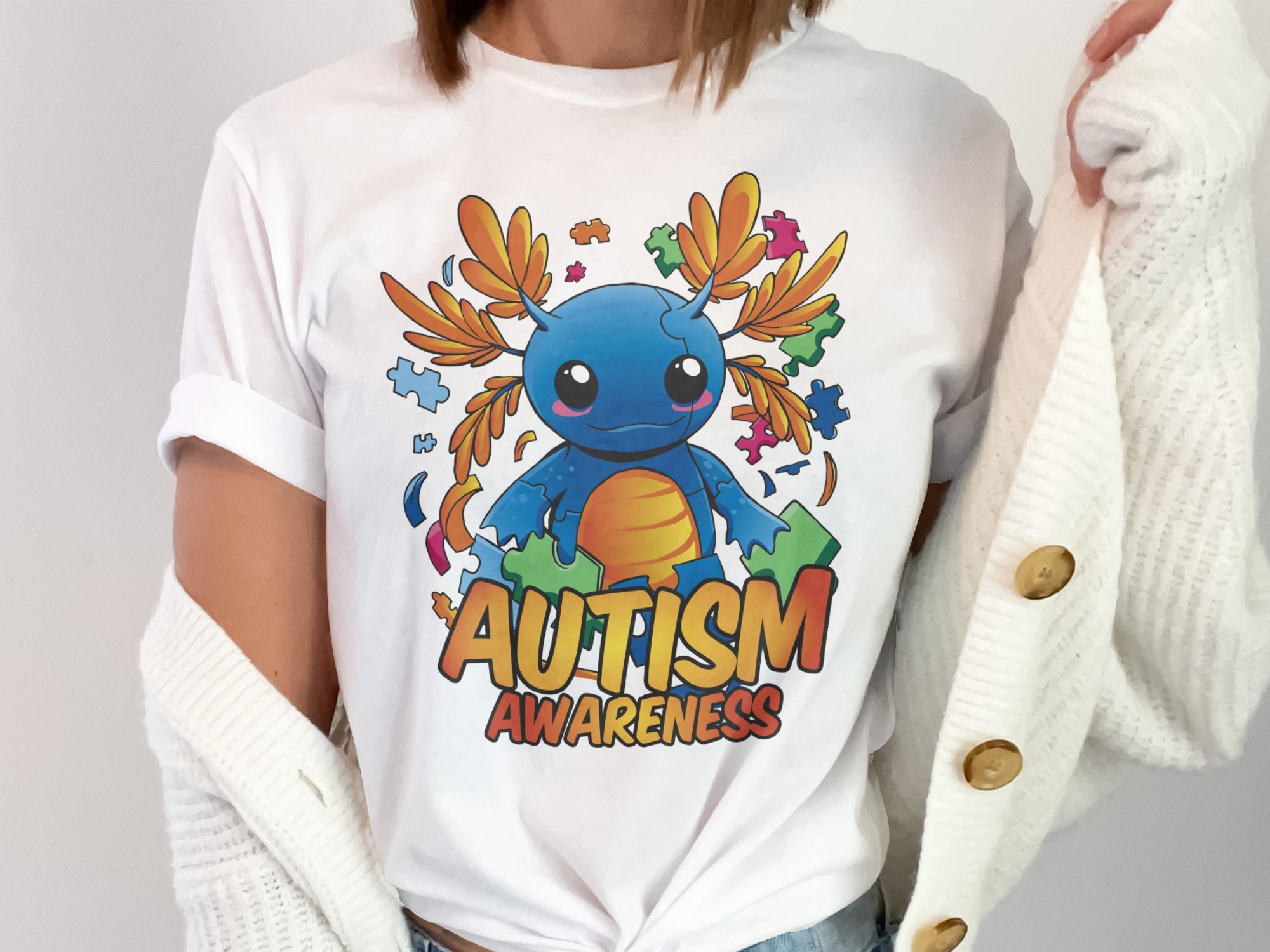 T-shirt Homme Coton Axolotl Autism Awareness - Marque Gildan, Coupe Régulière, Manches Courtes, Neuf Sans étiquettes (fait Sur Commande), Unisexe !