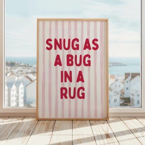 Snug As A Bug In A Rug Wall Art | Nursery Decor Poster | Cute Kids Room Prints | Playroom Wall Decor | Red