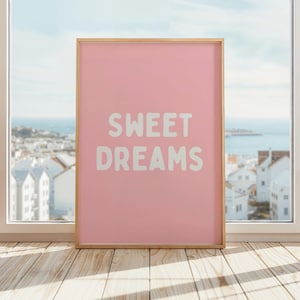 Sweet Dreams Print | Sweet Dreams Poster | Cute Nursery Wall Art | Pink & White