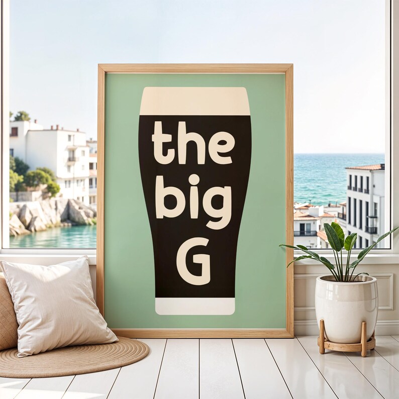 The big g wall art, modern coastal decor, beach house decoration, sea view print, typography poster, summer vibes artwork