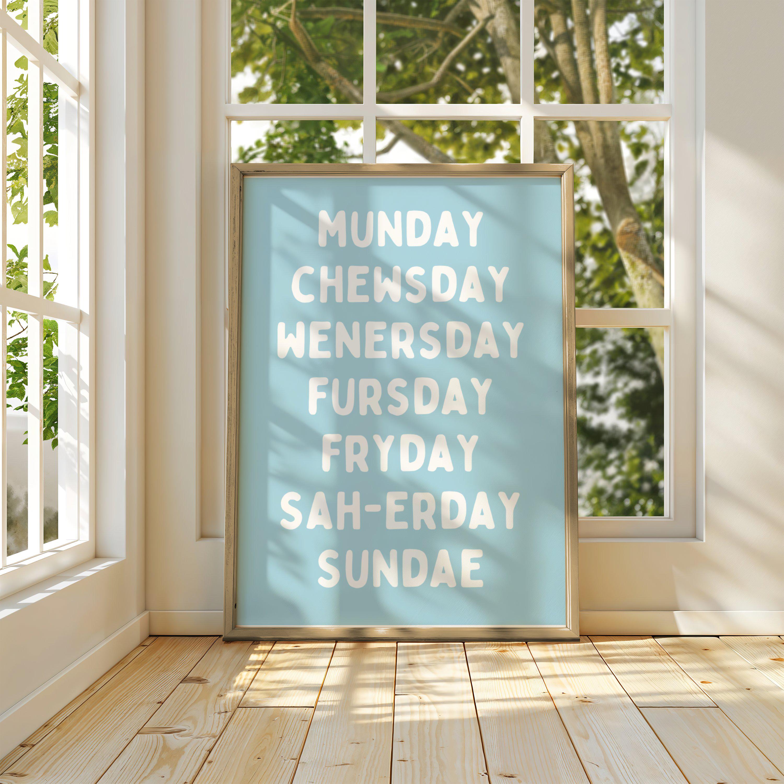 Week Names Stencil Days of the Week Wall Art | Humorous Weekly Names Poster | Matte or ...