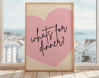 Etentje-afdruk | Grappige keukenmuurkunst | Grappige poster met keukenhart | Beige en roze