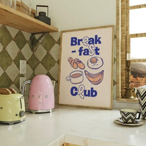 Breakfast Club Print | Retro Breakfast Kitchen Art | Modern Diner Food Print | Coffee Wall Decor | Pop Art Brunch Print | Beige & Blue