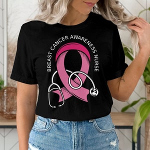 Presente gráfico da enfermeira da conscientização do câncer de mama camiseta para a conscientização do sobrevivente do câncer de mama, camisa rosa da conscientização da fita