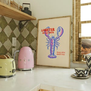 Lobster Poster | Lobster Della Costa Print | Amalfi Style Seafood Print | Seafood Poster | Summer Food Wall Art | Beige