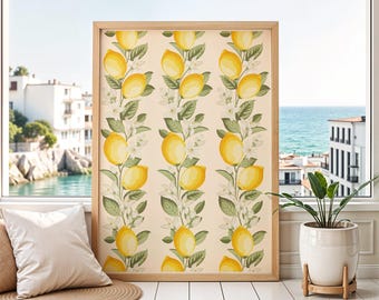 Lemon Vines Print | Spanish Limon Wall Art | Lemon Illustration Poster | Italian Kitchen Decor | Mediterranean Fruit Poster