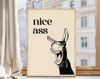 Nice Ass Toilet Print | Funny Restroom Poster | Funny Bathroom Wall Art Poster | Funny Donkey Print | Funny Toilet Print Poster