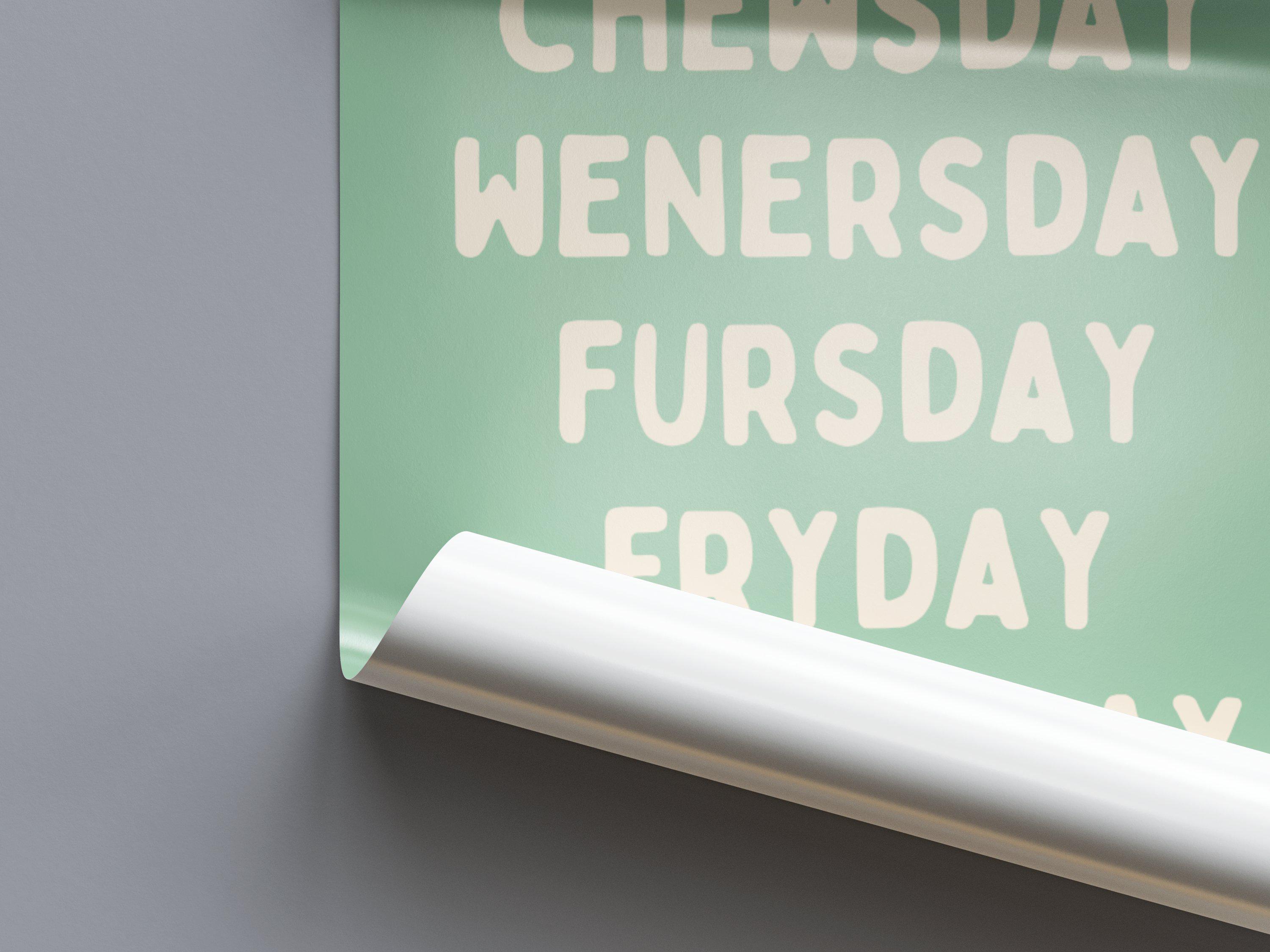 Week Names Stencil Days of the Week Wall Art | Humorous Weekly Names Poster | Matte or ...