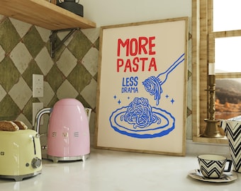 More Pasta Less Drama Print | Bistro Dining Pasta Poster | Pasta Food Print | Spaghetti Poster | Dining Room Art | Pasta Lover Gift | Beige