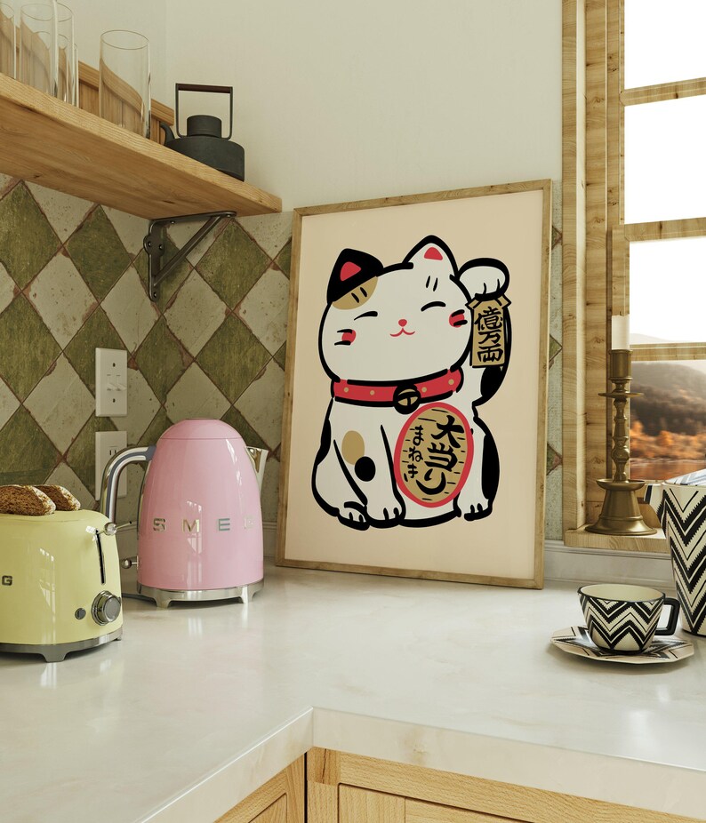 Lucky Cat Wall Art Print Poster | Maneki Neko Poster | Japanese Fortune ...