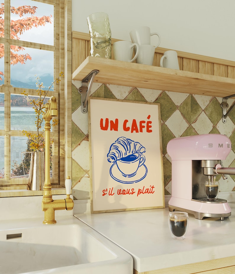 Cute French Café Kitchen Art, Coffee Lover's Print, Decorative Wall Art for Coffee Station, Vintage Style Coffee Décor, Gift for Coffee