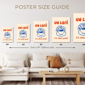 Poster Size Guide Art, French Cafe Wall Decor, Coffee Shop Poster, Retro Coffee Art Print, Kitchen Wall Art, Cafe Poster