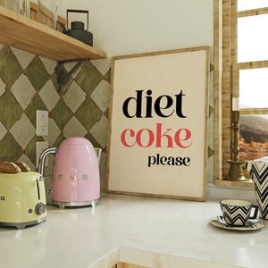 Diet Coke Please Poster | Diet Coke Club Print | Funny Typography Wall Art | Beige & Black Red