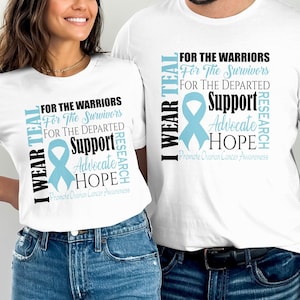 Ovarian Cancer Awareness T-Shirt Gift for Support of Ovarian Cancer Survivor Shirt Gift for Ovarian Cancer Awareness Teal Ribbon Tee