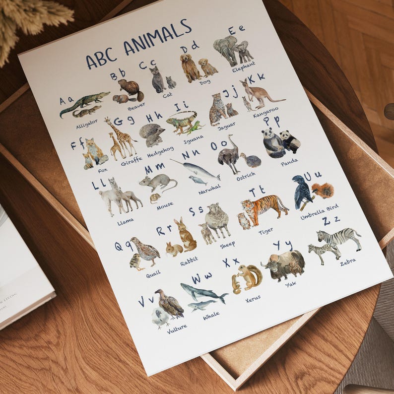 ABC Animal Poster | Watercolor Animal Alphabet Print | Educational ...