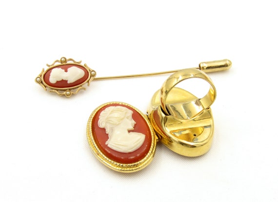 Avon Cameo Stick Pin and Perfume Glace Ring - image 3