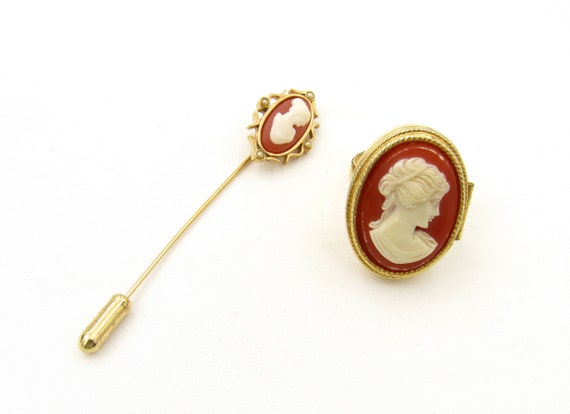 Avon Cameo Stick Pin and Perfume Glace Ring - image 1