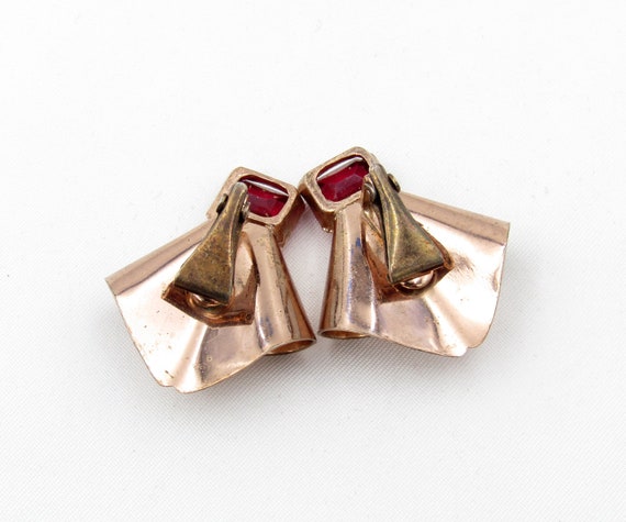 Sterling/Copper Fan Style Rhinestone Earrings - image 5
