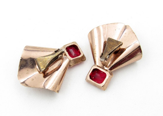 Sterling/Copper Fan Style Rhinestone Earrings - image 4