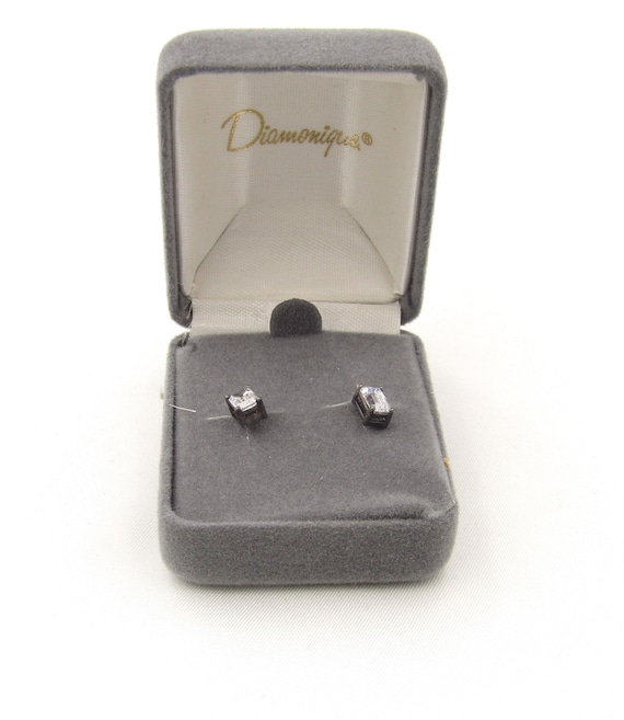 Sterling Silver Vintage Diamonique Stud Earrings