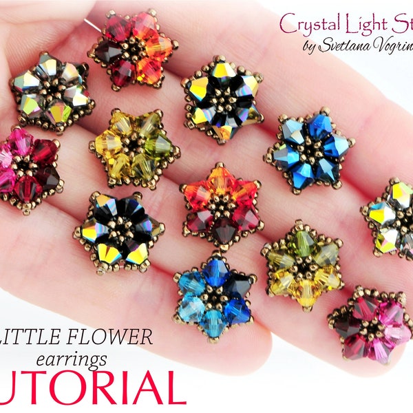 Beaded flower pattern, Beading pattern, Seed bead stud earring, Beadweaving tutorial - LITTLE FLOWER