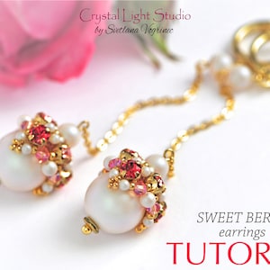 Seed bead earrings pattern pdf instant download, Swarovski pearl beading pattern, Beaded bead, DIY earrings, SWEET BERRY