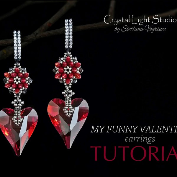 Seed bead flower beading pattern, Heart beaded earrings tutorial pdf instant download, Beadweaving DIY jewelry - Valentine's Day
