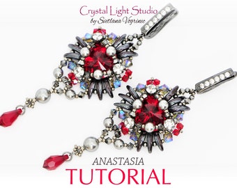 Beaded earrings pattern, Seed bead beading pattern, Beadwork tutorial, Bead weaving, bezel diy jewelry - ANASTASIA