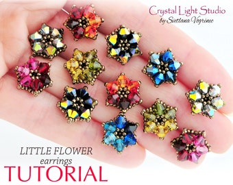 Patrón de flores con cuentas, Patrón de cuentas, Pendiente con cuentas, Tutorial de tejido con cuentas - LITTLE FLOWER