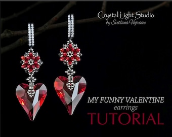 Seed bead flower beading pattern, Heart beaded earrings tutorial pdf instant download, Beadweaving DIY jewelry - Valentine's Day