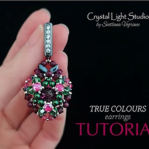 Beaded earrings pattern, Beading pattern pdf instant download, Swarovski bead weaving tutorial, Beadwork, DIY jewelry, TRUE COLOURS