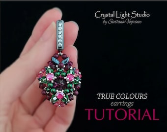 Beaded earrings pattern, Beading pattern pdf instant download, Swarovski bead weaving tutorial, Beadwork, DIY jewelry, TRUE COLOURS