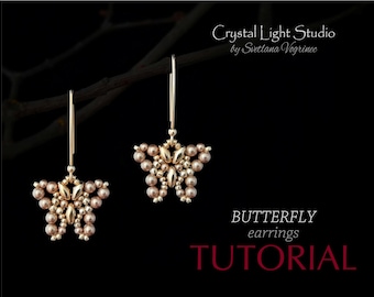 Butterfly seed bead earrings beading pattern, Pearl beaded earrings tutorial, DIY jewelry, Easy beadwork tutorial pdf instant download