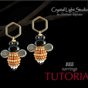 Bee seed bead earrings beading pattern, Beaded bumble bee tutorial, DIY handmade jewelry, Easy beadwork pdf instant download