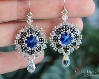 Sapphire statement earrings, Swarovski crystal teardrop dangle earrings