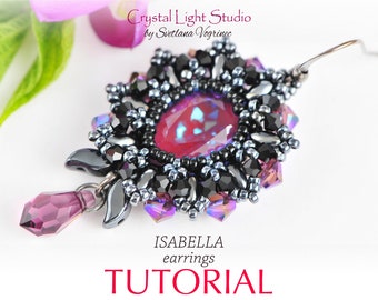 Seed bead earrings beading pattern, Bead pattern for beaded earrings, Pdf instruction swarovski earrings tutorial - ISABELLA