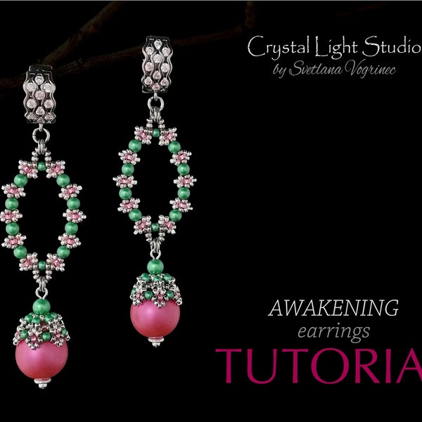 Seed bead beading pattern pdf instant download, Austrian pearl beaded earrings tutorial, Bead weaving, Beadwork, DIY jewelry, AWAKENING