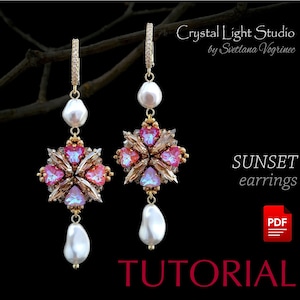 Seed bead Multi Stones earrings beading pattern, Beaded earrings tutorial, DIY handmade jewelry, Easy beadwork tutorial for Sunset earrings